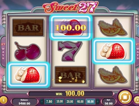 Онлайн автомат Sweet 27 - выигрышная комбинация символов Выигрышная комбинация символов в онлайн автомате Sweet 27