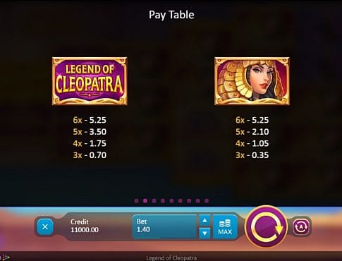 Слот Legend of Cleopatra онлайн - таблица выплат Таблица выплат в слоте Legend of Cleopatra